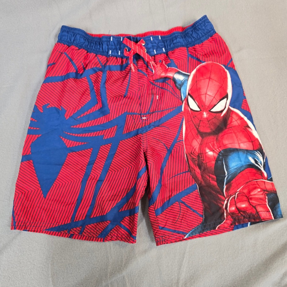 Marvel Spider-Man Boys Swim Trunks Red Blue Web Graphic Size 6/7 Board Shorts